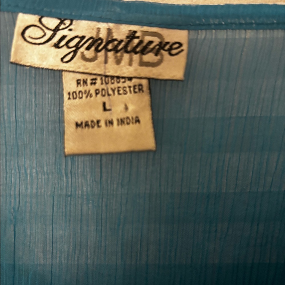 JMB Signature blue sheer cover-up top w/ silver sequins- size large - Picture 3 of 6